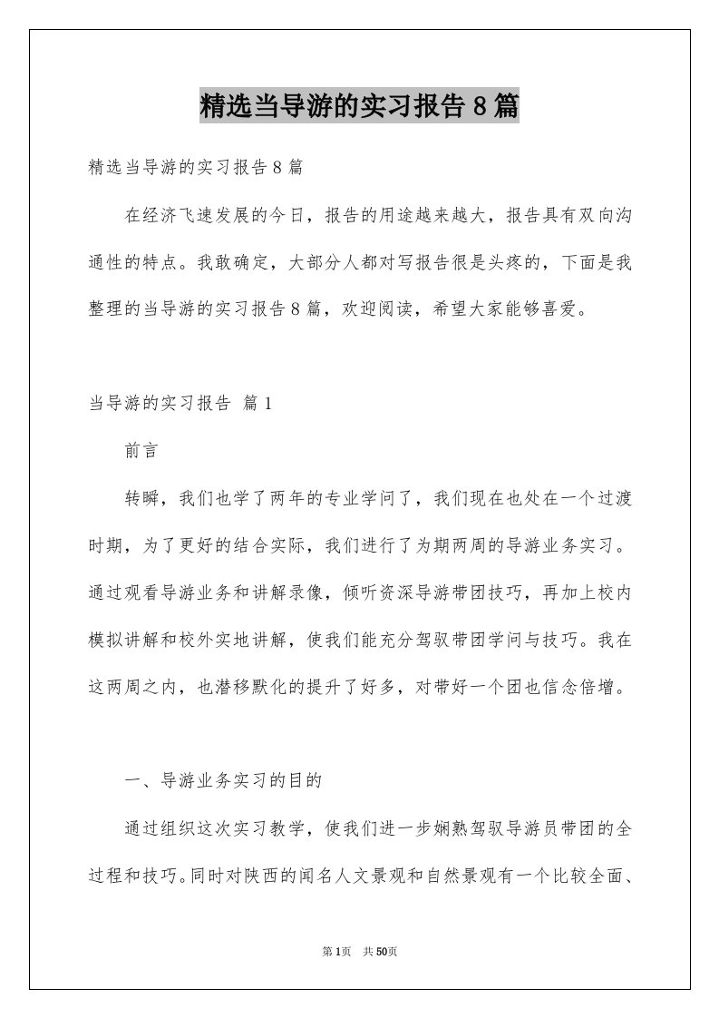 当导游的实习报告8篇