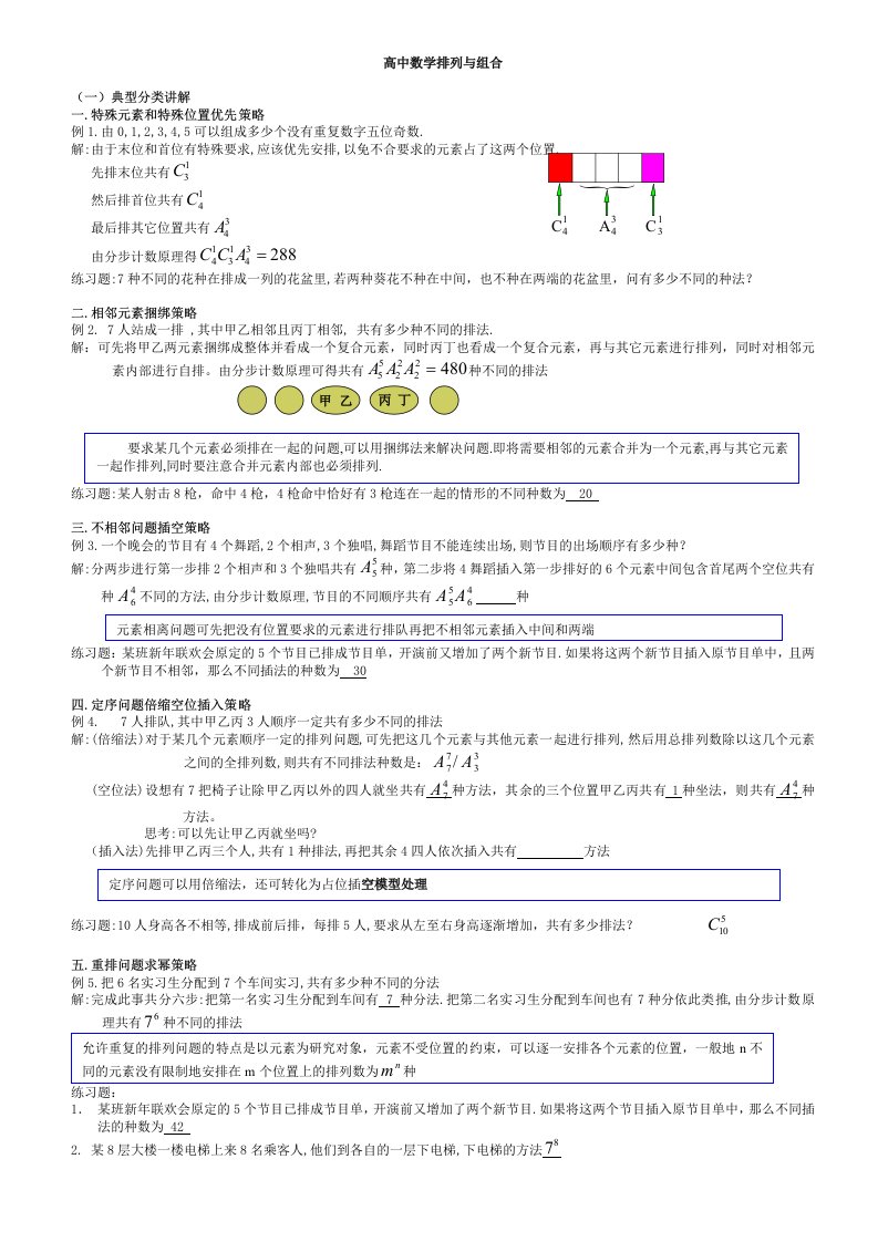 高中数学排列组合经典题型全面总结版