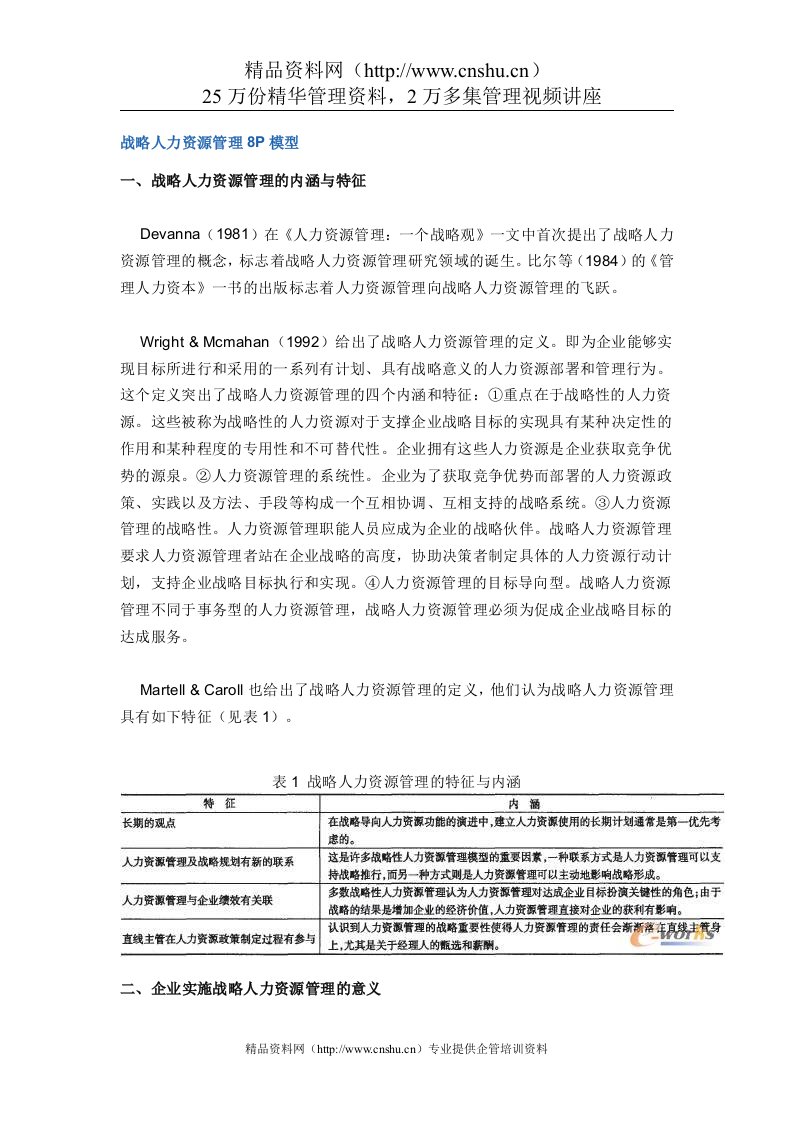 战略人力资源管理8P模型