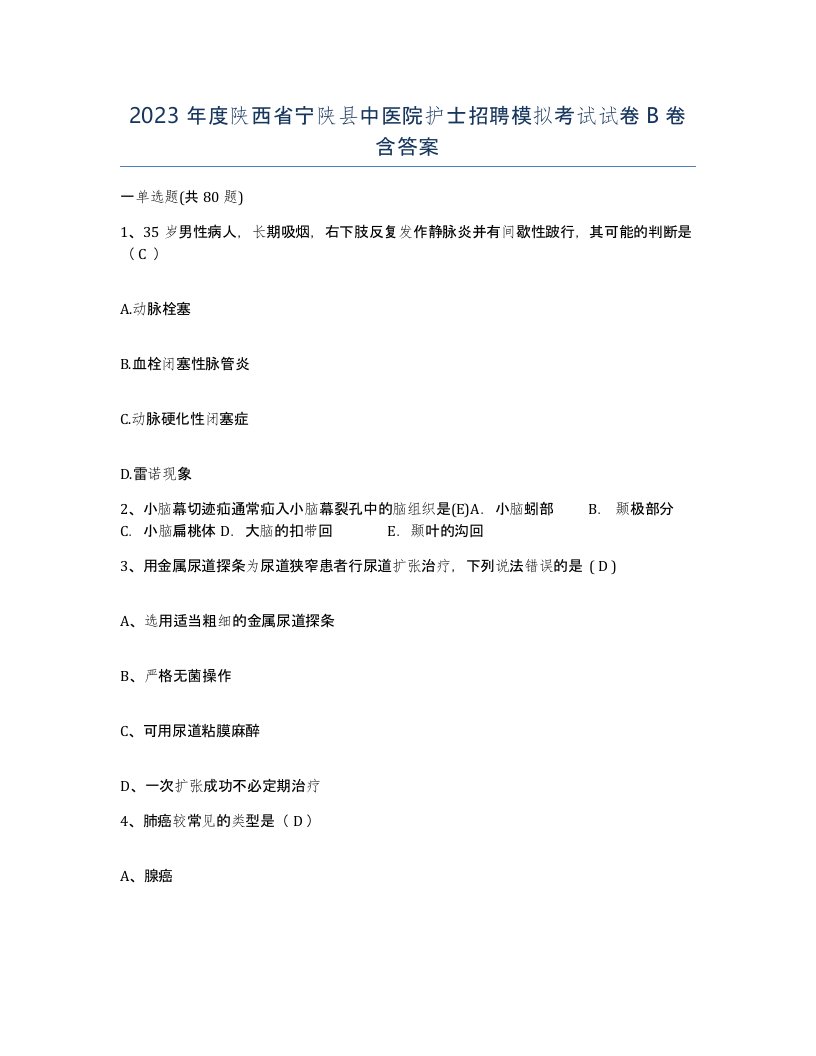 2023年度陕西省宁陕县中医院护士招聘模拟考试试卷B卷含答案