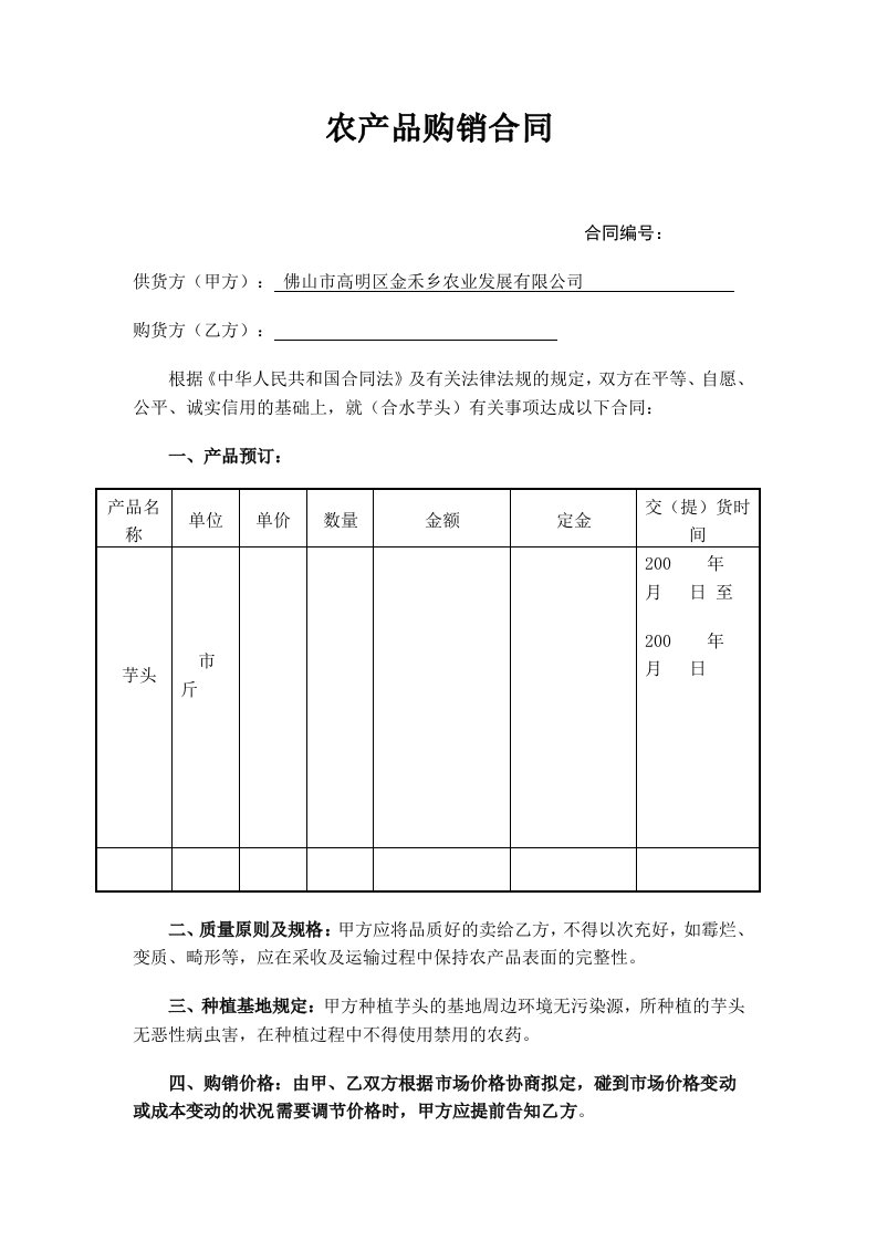 农产品购销合同模板