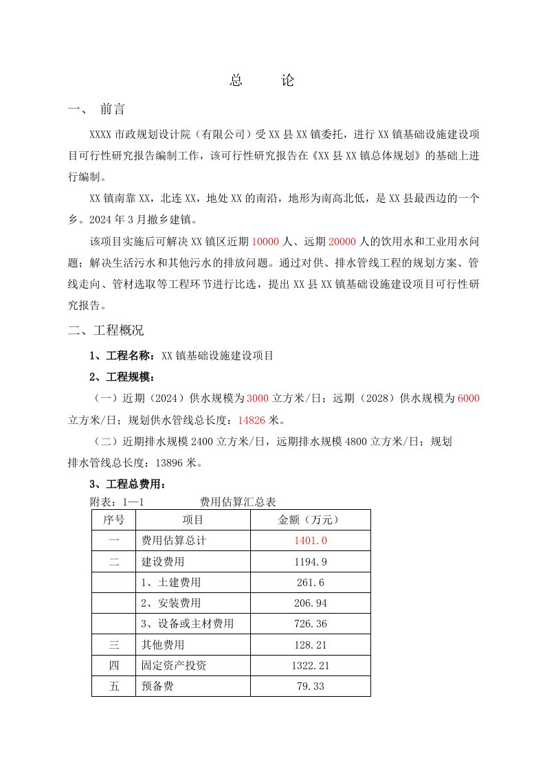 某镇基础设施建设项目可行性研究报告