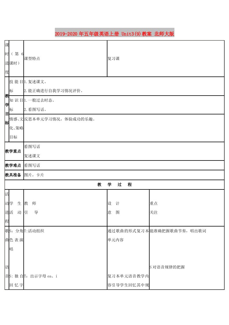 2019-2020年五年级英语上册