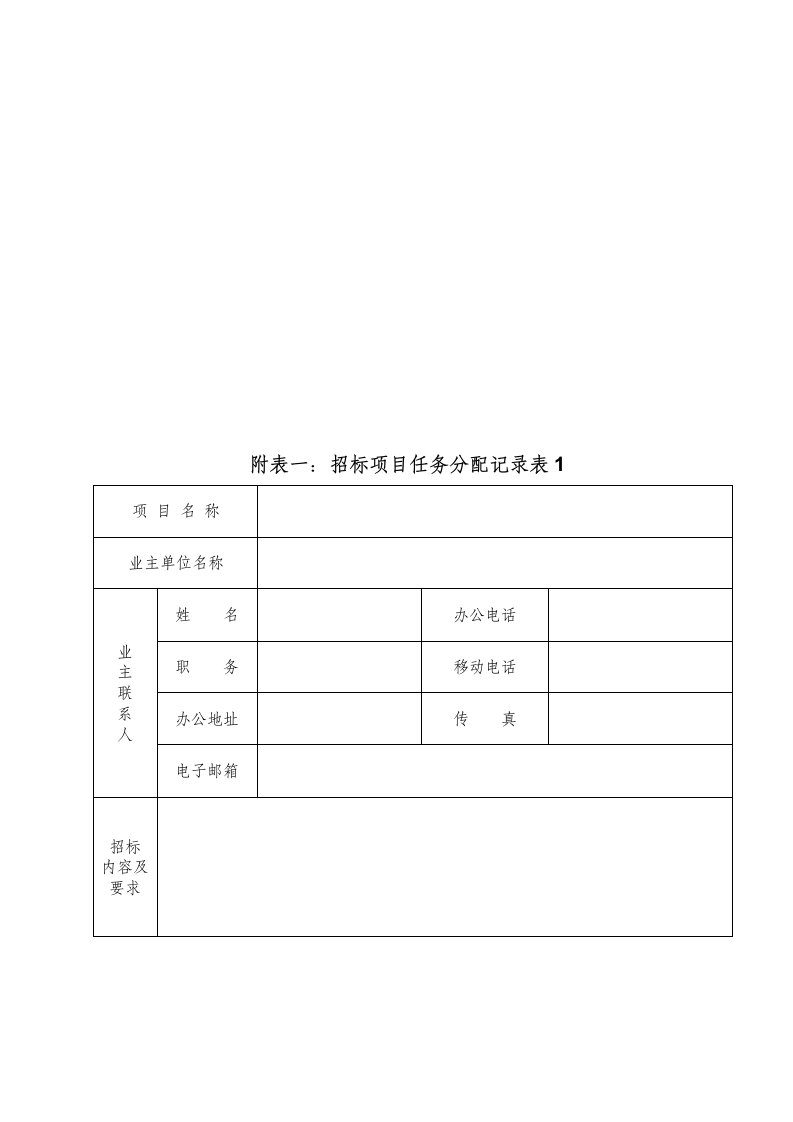 招标项目任务分配记录表