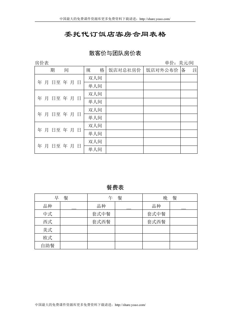 [表格类模板]客房部表格