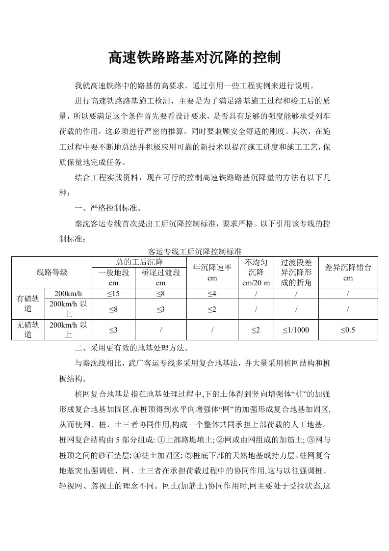 【铁路工程】高速铁路对沉降的控制