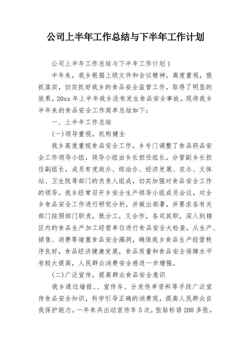 公司上半年工作总结与下半年工作计划