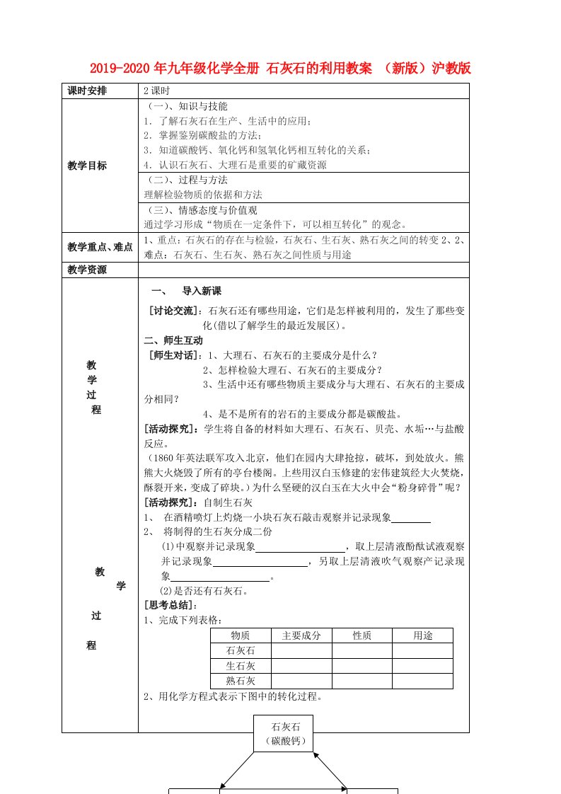 2019-2020年九年级化学全册