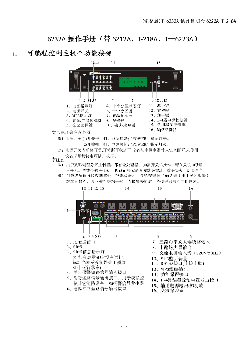 T-6232A操作说明含6223A-T-218A