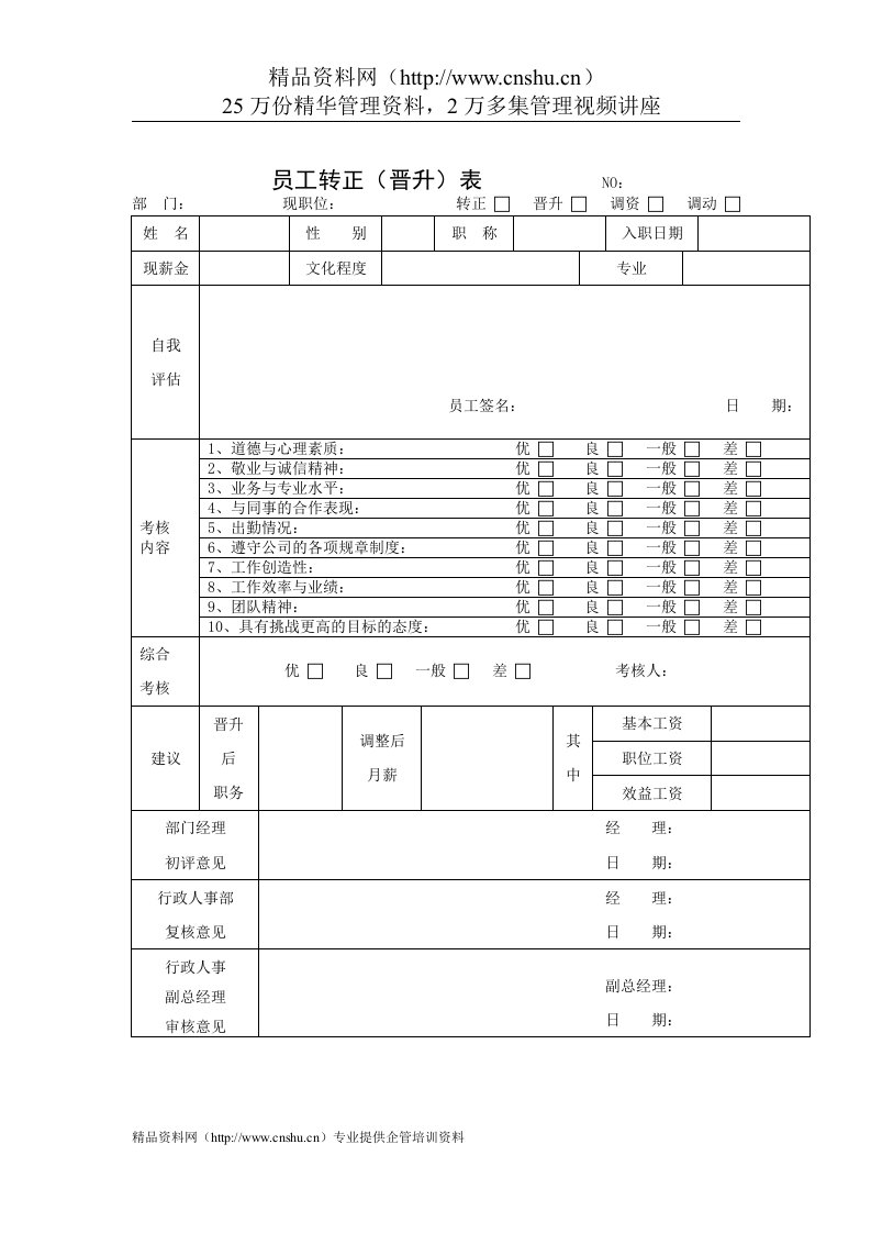 员工转正（晋升）表