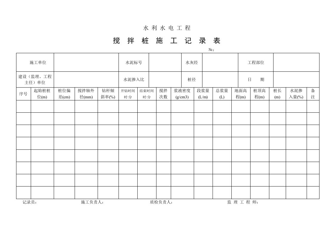 工程资料-搅拌桩施工记录表