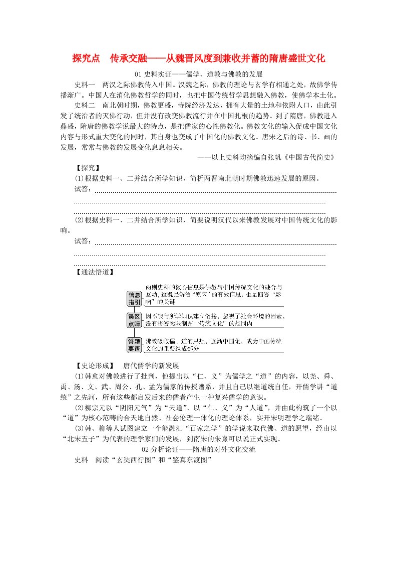 创新版2025版高考历史全程一轮复习素养提升第二单元中华文明的成熟与繁荣__魏晋至隋唐时期第7讲魏晋南北朝至隋唐时期的文化成就与文化交流