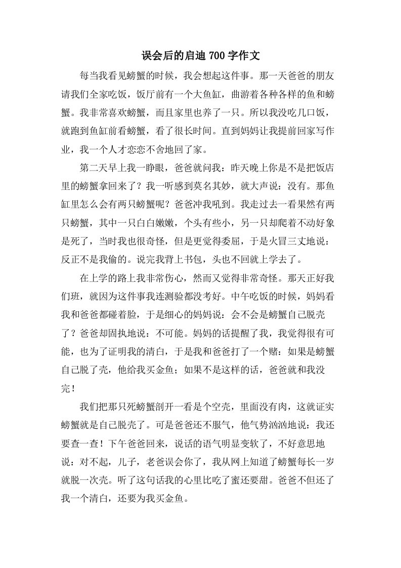 误会后的启迪700字作文