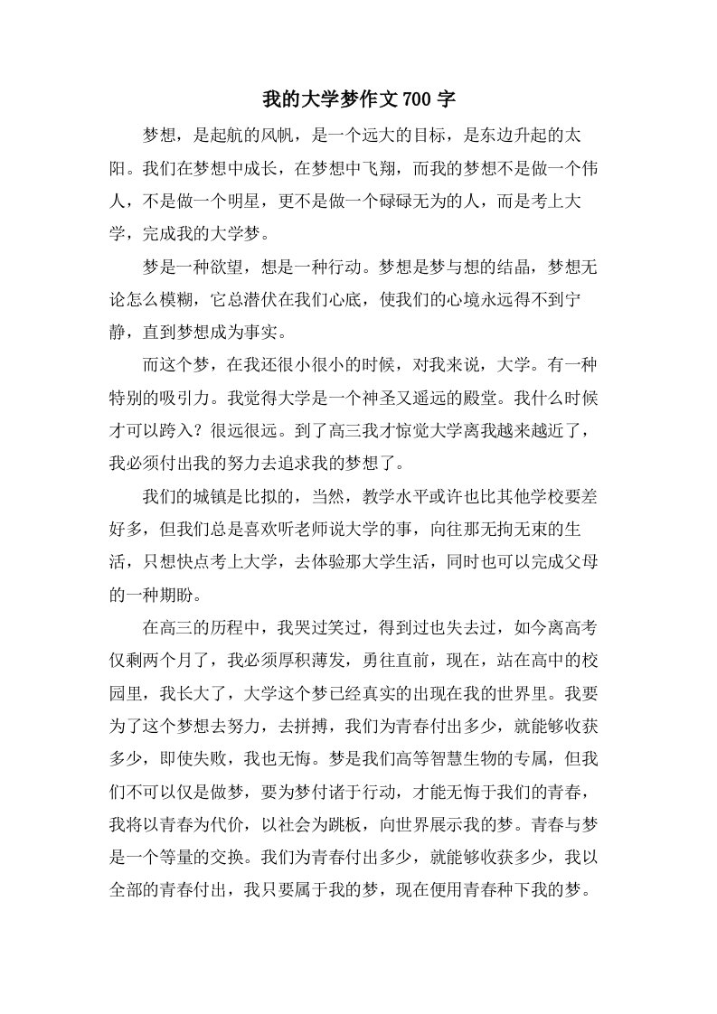 我的大学梦作文700字