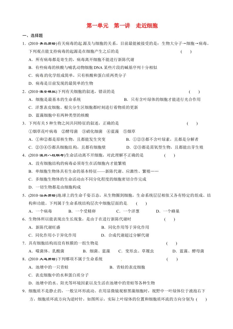 2011届高中生物各章节单元试卷新人教版必修