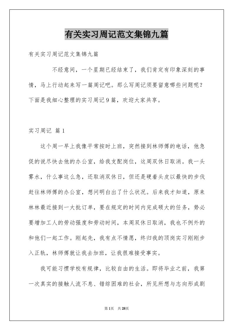 有关实习周记范文集锦九篇