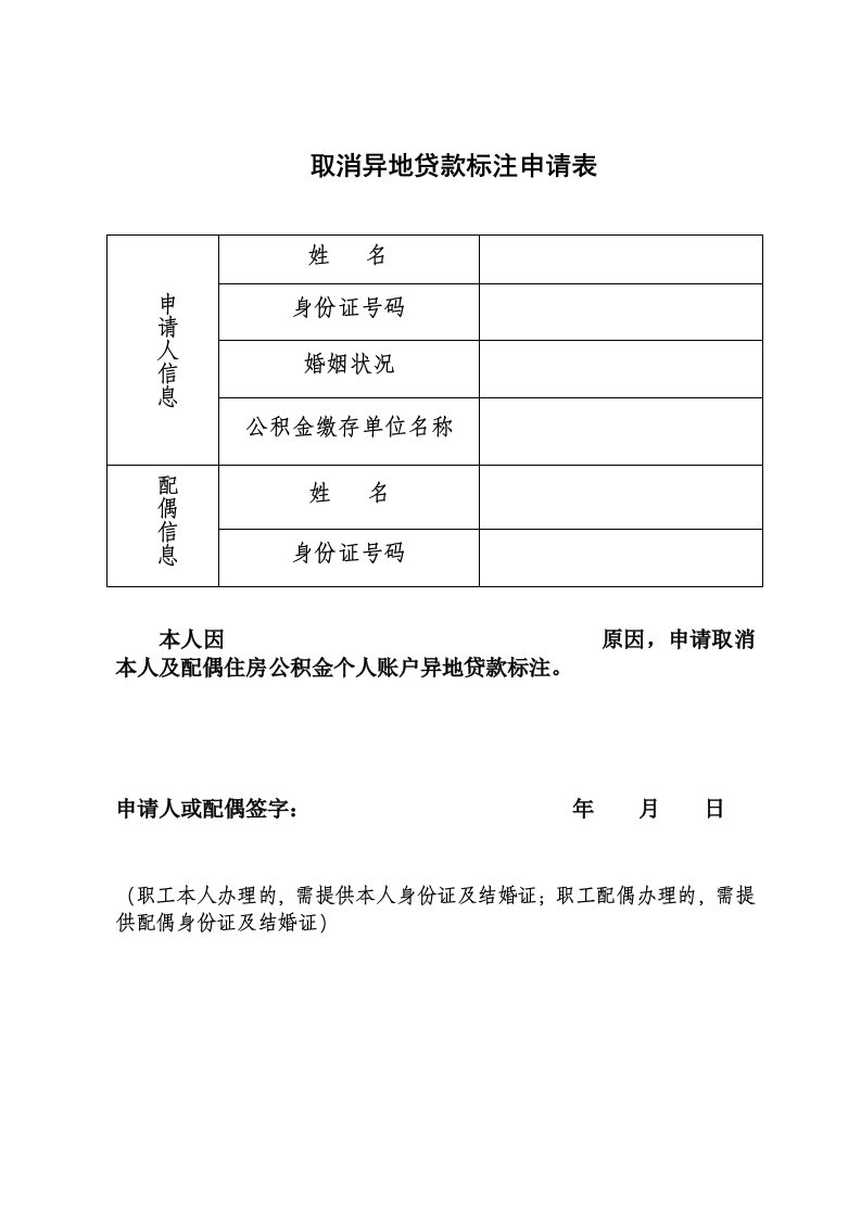 取消异地贷款标注申请表