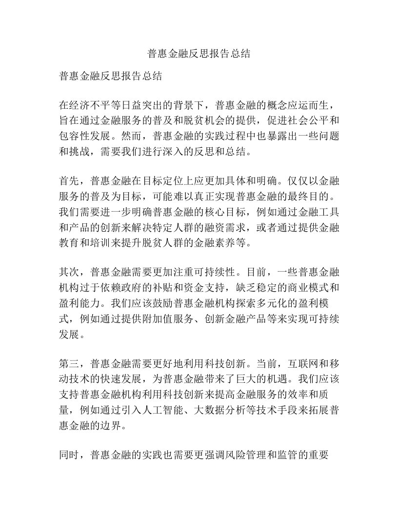 普惠金融反思报告总结