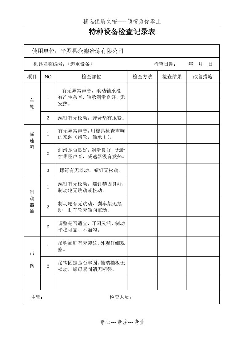 特种设备(天车、叉车)检查记录表(共4页)