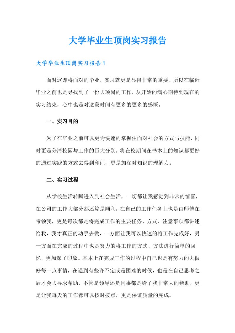 大学毕业生顶岗实习报告