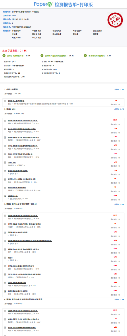 初中管乐队管理个案研究-PaperYY论文检测报告-专业版-20190319