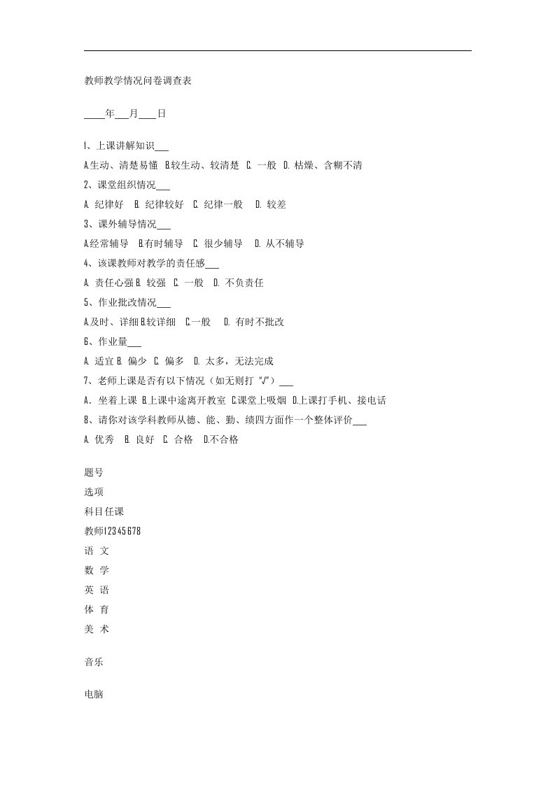 教师教学情况问卷调查表