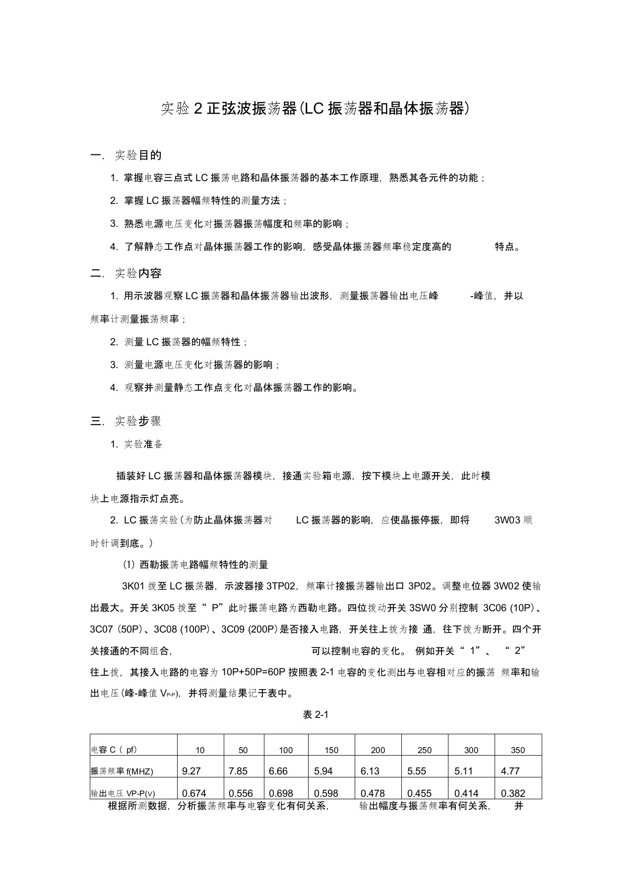 实验2正弦波振荡器(LC振