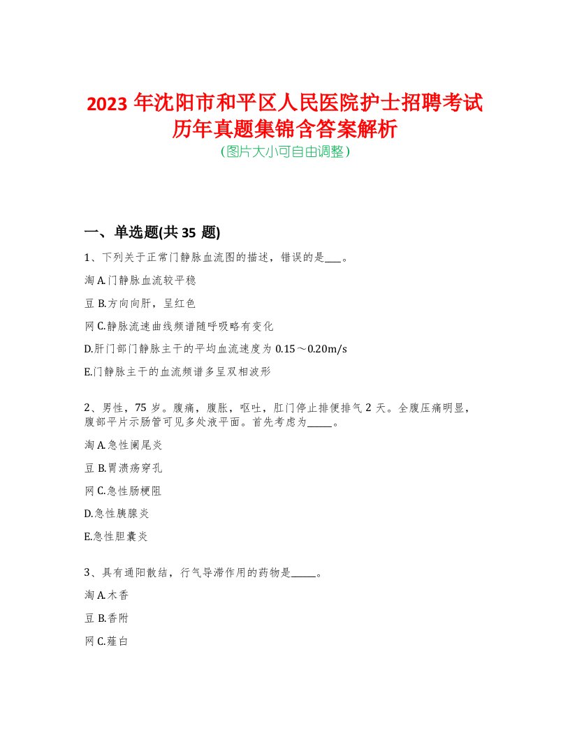 2023年沈阳市和平区人民医院护士招聘考试历年真题集锦含答案解析-0