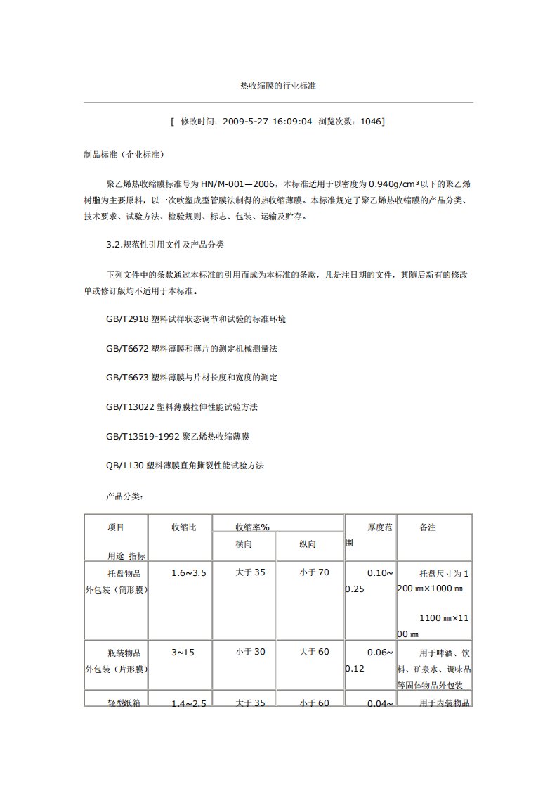 热收缩膜的行业标准