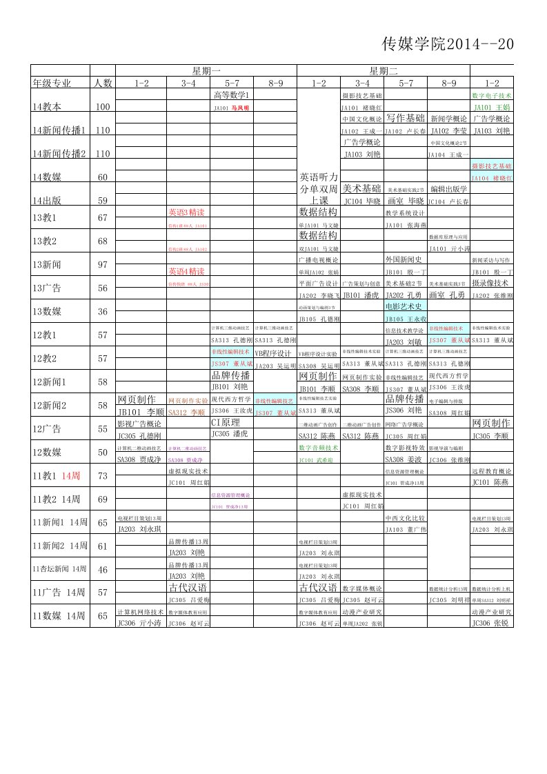 14秋课程表0830