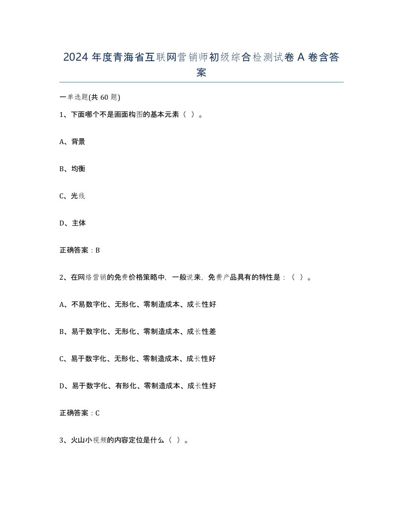 2024年度青海省互联网营销师初级综合检测试卷A卷含答案