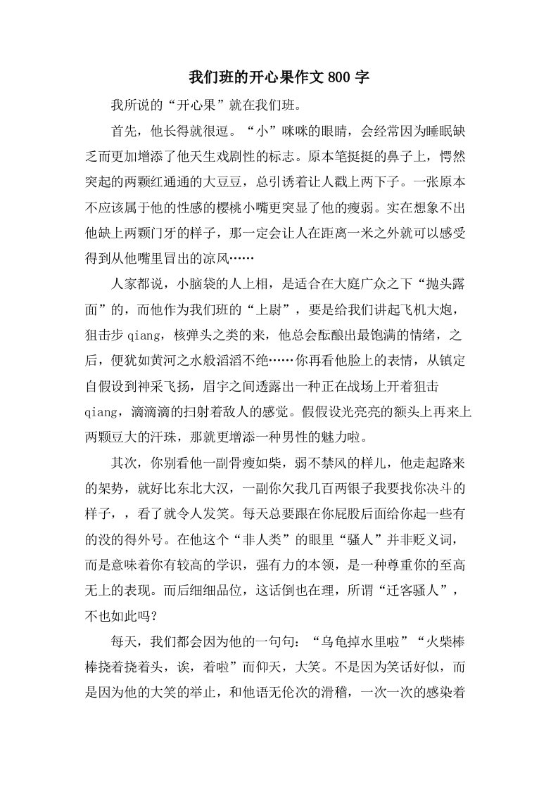 我们班的开心果作文800字