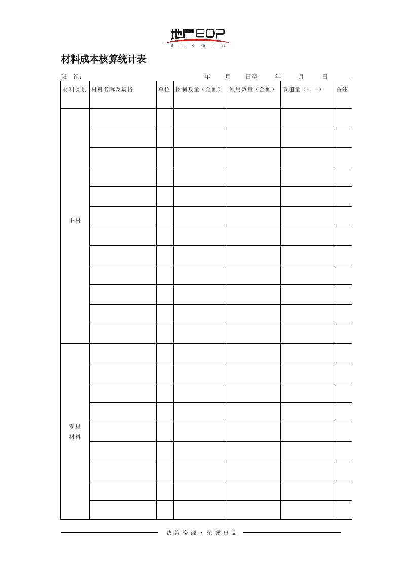 材料成本核算统计表