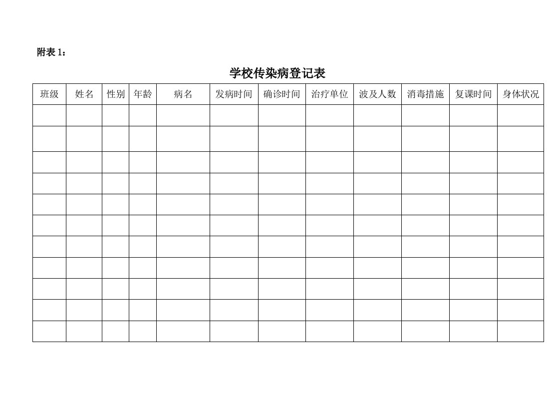 学校传染病登记表（精选）