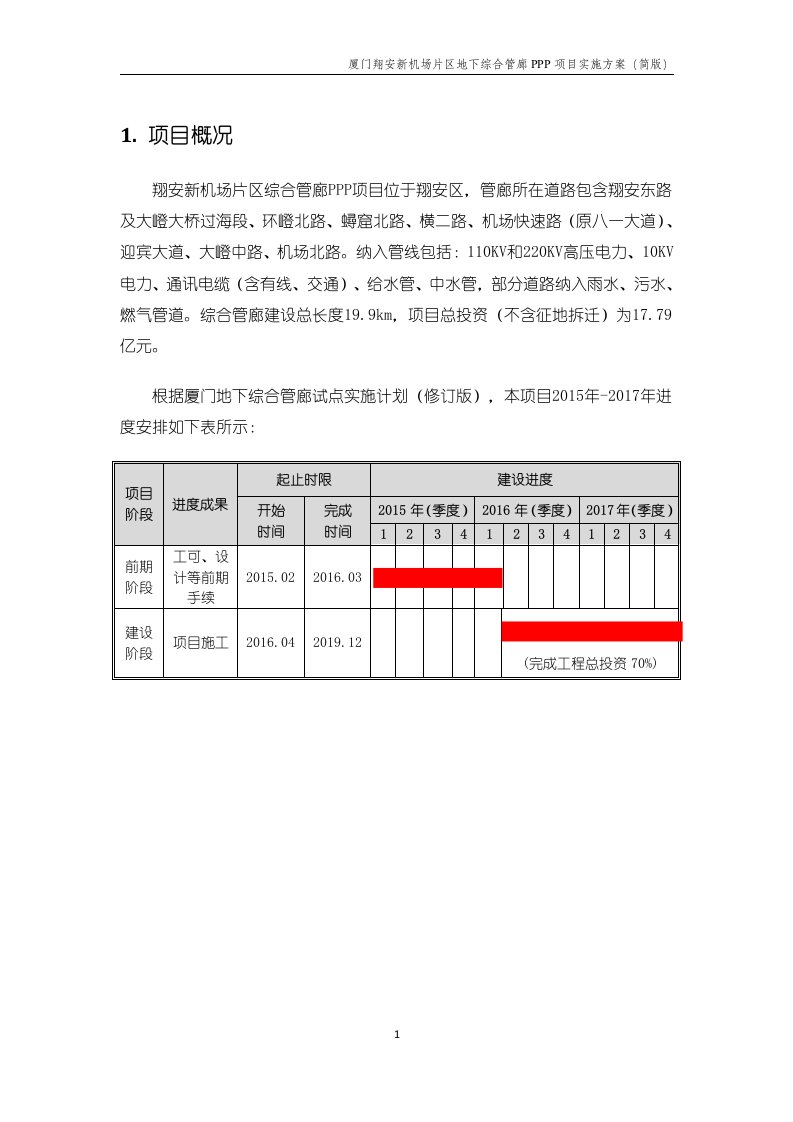 厦门翔安新机场片区地下综合管廊ppp项目实施方案(简版)