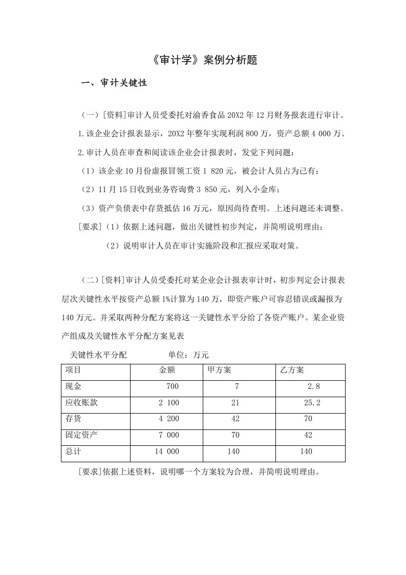 审计学案例分析题及答案样本