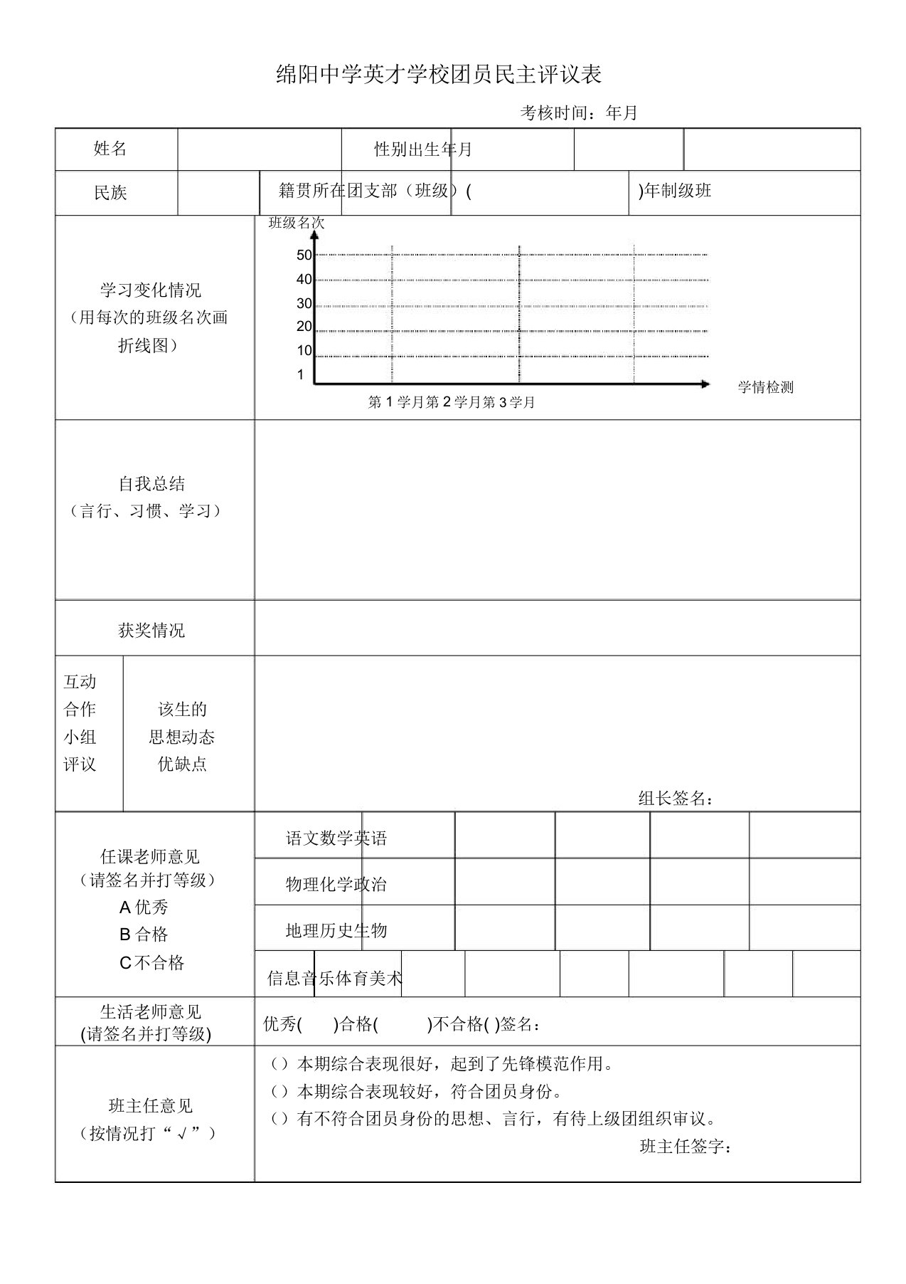 入团积极分子培养考察登记表