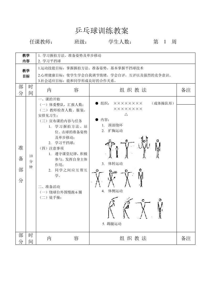 乒乓球训练教案2