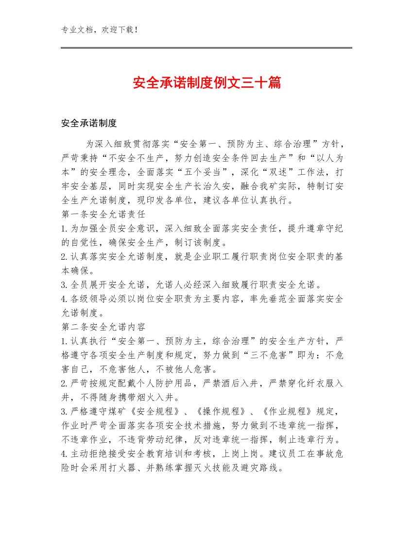 安全承诺制度例文三十篇