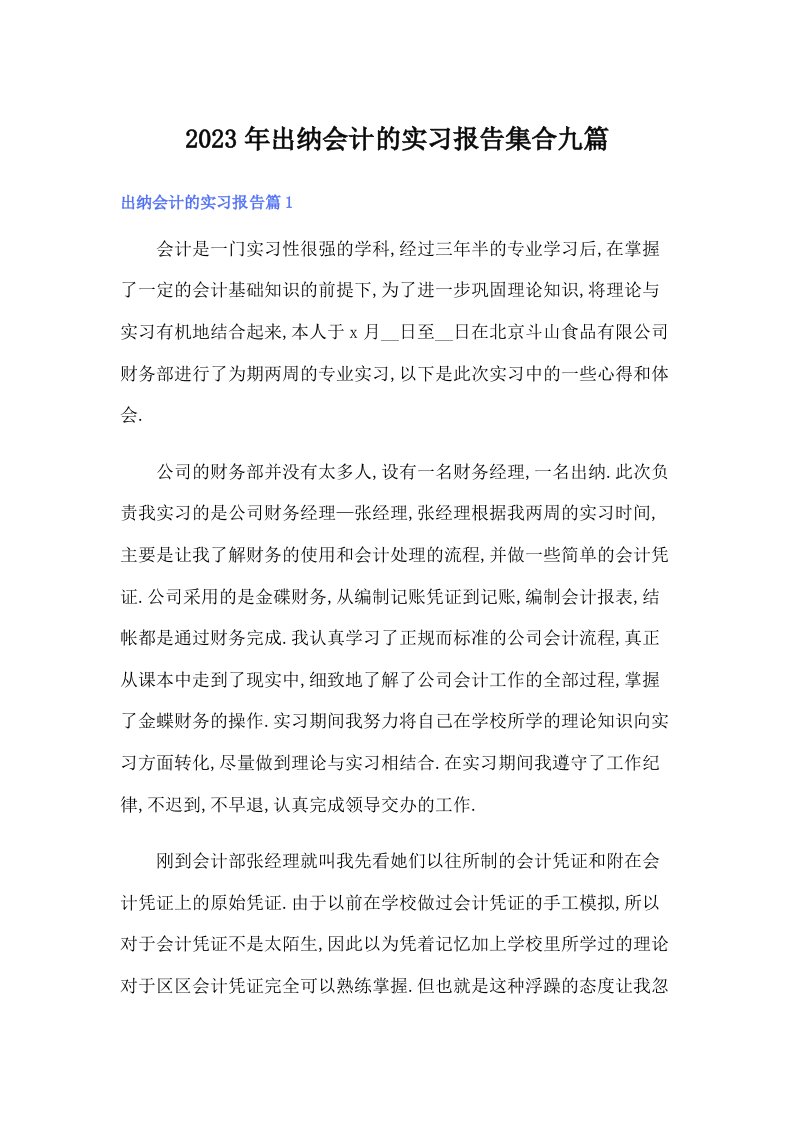 出纳会计的实习报告集合九篇