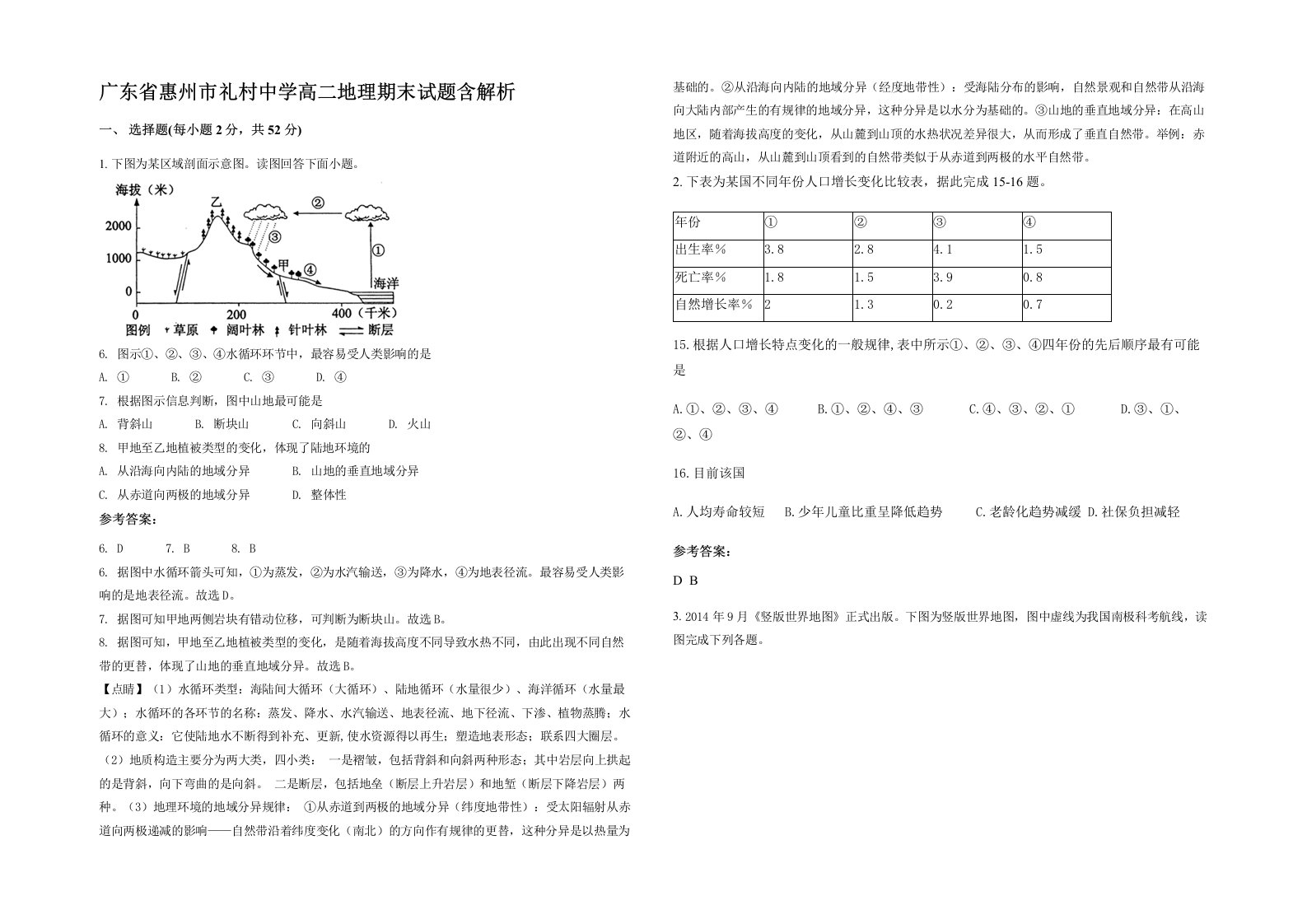 广东省惠州市礼村中学高二地理期末试题含解析