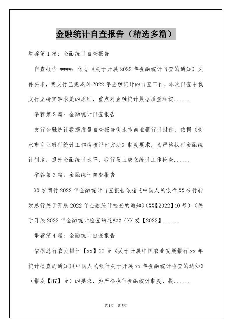 金融统计自查报告（精选多篇）