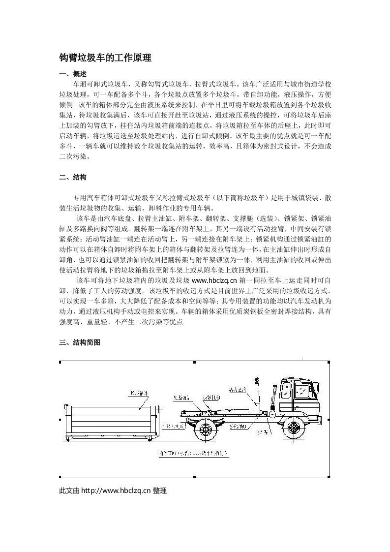 车厢可卸式垃圾车钩臂垃圾车的工作原理