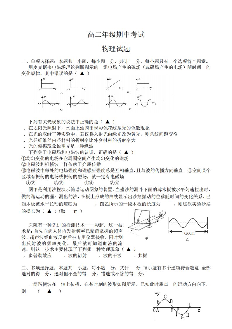 江苏省丹阳高中学高二物理下学期期中考试试卷