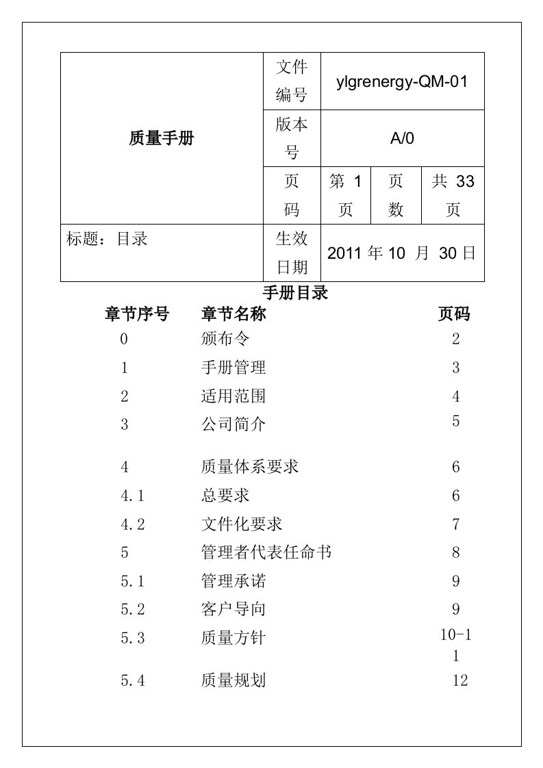 亿利蓝洁汽车零部件公司质量工作手册