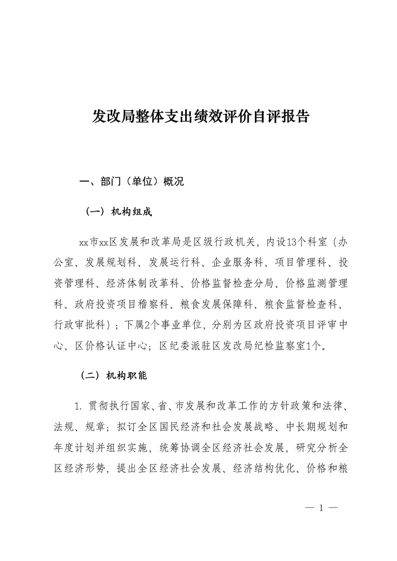 发改局整体支出绩效评价自评报告