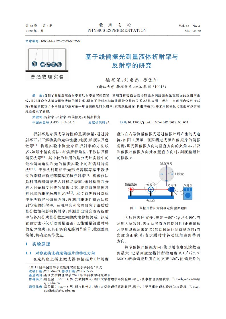 基于线偏振光测量液体折射率与反射率的研究