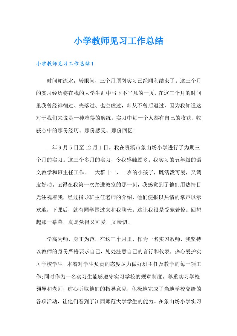 小学教师见习工作总结