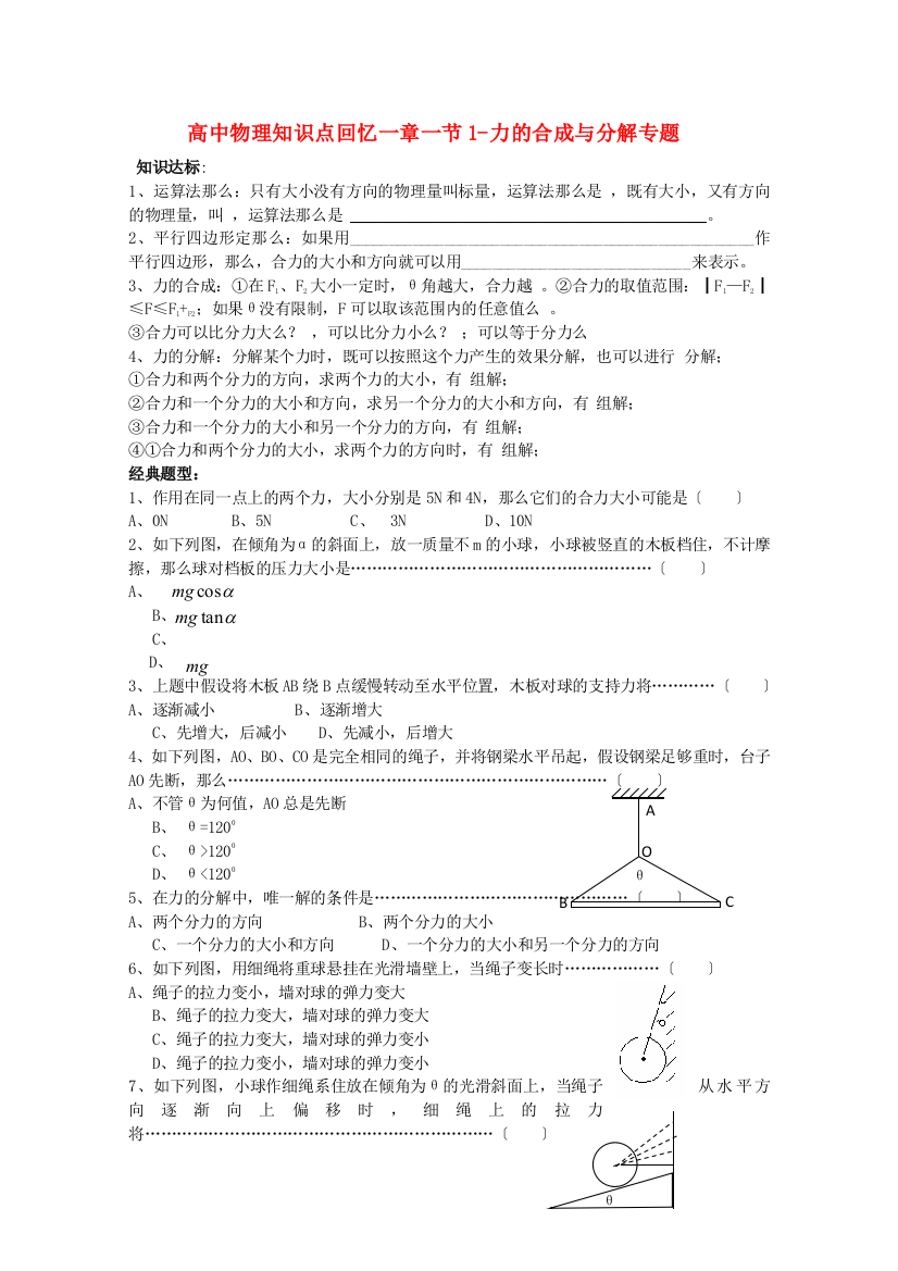 （高中物理）知识点回顾一章一节1力的合成与分解专题