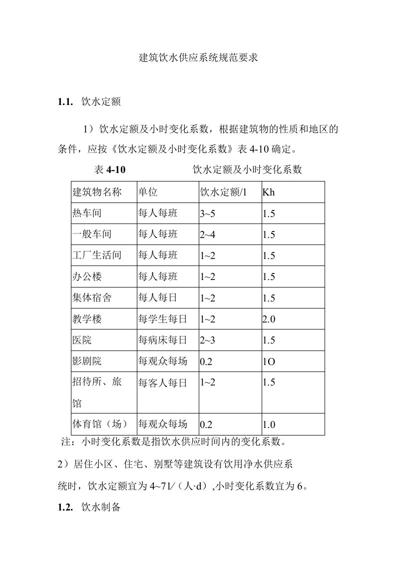 建筑饮水供应系统规范要求